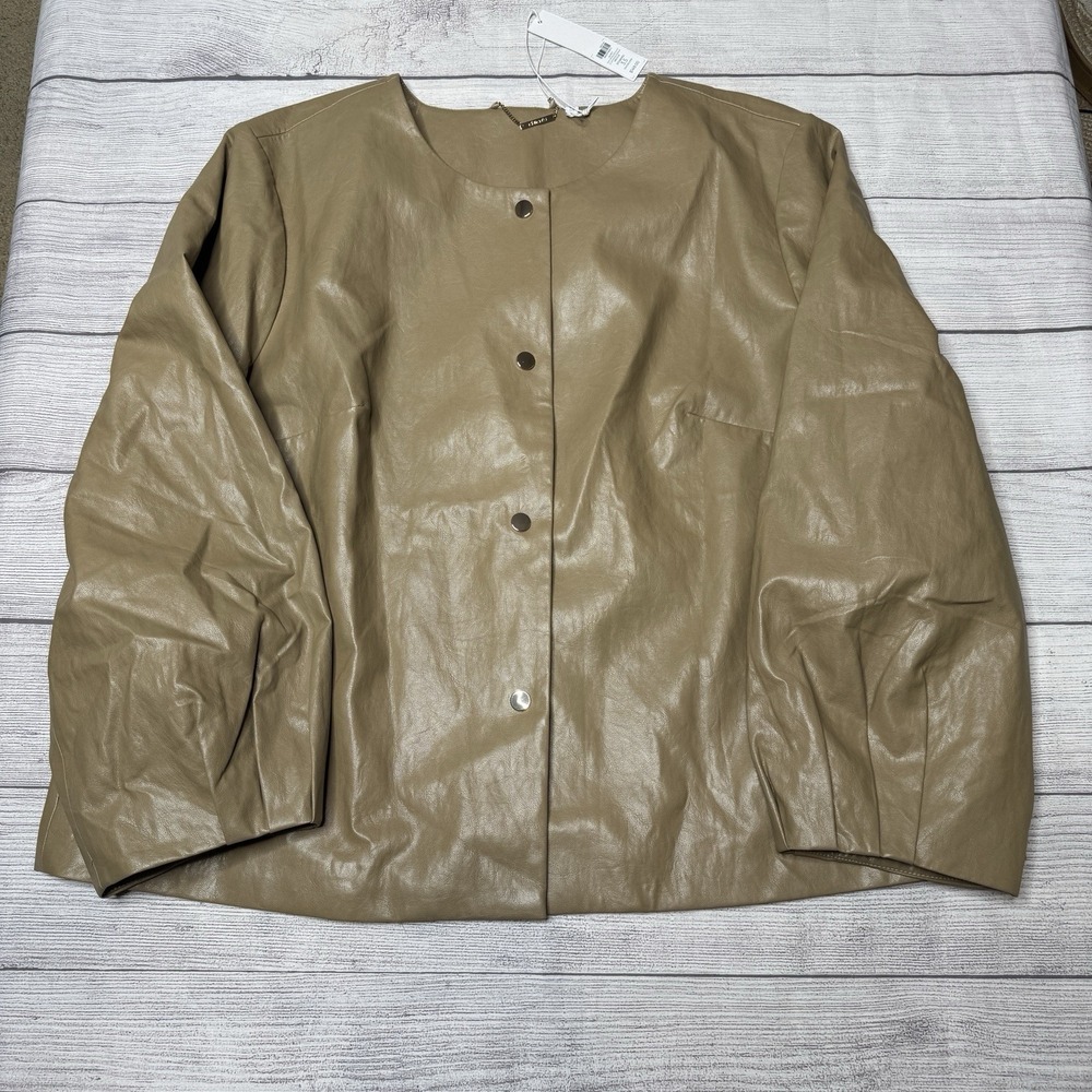 Chico's Balloon Sleeve Faux Leather Jacket‎ Brioche Tan Women's Size 3.5/18 NWT